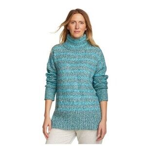 NWT Eddie Bauer Turtleneck Sweater Women's M Striped Ribbed Cotton Green Blue